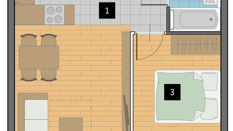 Rzut - Mieszkanie na sprzedaż 2 pokoje o powierzchni 38,24 m² - numer A21 w Mazowiecka 115