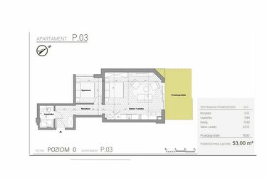 Rzut - Mieszkanie na sprzedaż 2 pokoje o powierzchni 53 m² - numer 0.3 w Villa Książąt Pomorskich