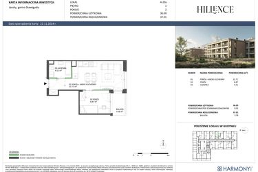 Rzut - Mieszkanie na sprzedaż 2 pokoje o powierzchni 37,01 m² - numer A-20a w Hillence