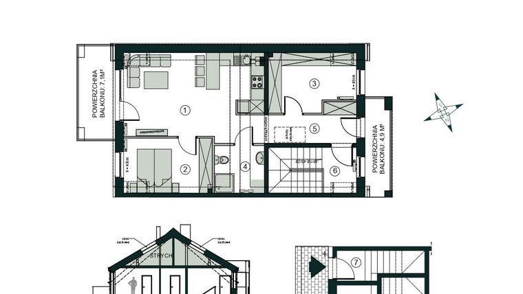 Rzut - Mieszkanie na sprzedaż 3 pokoje o powierzchni 66,43 m² - numer N2 w Aleja Wiśniowa Pogórze