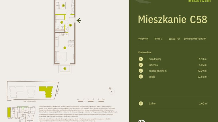 Rzut - Mieszkanie na sprzedaż 2 pokoje o powierzchni 46 m² - numer C58 w Osiedle Imbramowskie