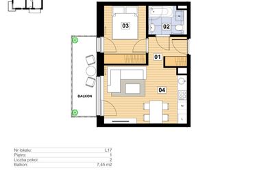 Rzut - Mieszkanie na sprzedaż 2 pokoje o powierzchni 34,8 m² - numer L-17 w Mickiewicza 21 Residence