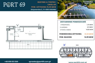 Rzut - Mieszkanie na sprzedaż 1 pokój o powierzchni 19,37 m² - numer A-11 w Port 69