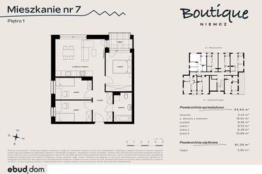 Rzut - Mieszkanie na sprzedaż 4 pokoje o powierzchni 63,6 m² - numer 7 w Boutique NIEMCZ