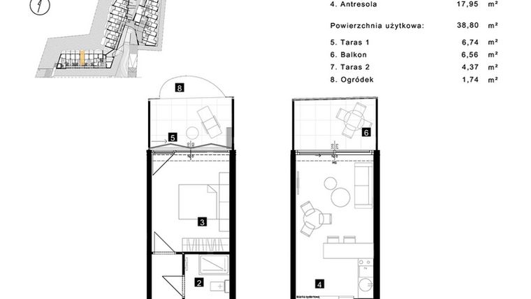 Rzut - Mieszkanie na sprzedaż 2 pokoje o powierzchni 38,8 m² - numer A.0.5 w Cisha Apartamenty Dziwnów