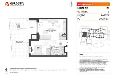 Rzut - Mieszkanie na sprzedaż 2 pokoje o powierzchni 39,27 m² - numer E.28 w Osiedle Warszawska