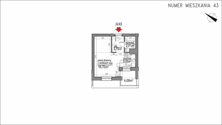 Rzut - Mieszkanie na sprzedaż 1 pokój o powierzchni 28,45 m² - numer 3m.43 w Osiedle Rytm etap 2