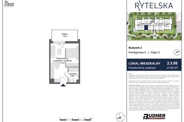 Rzut - Mieszkanie na sprzedaż 1 pokój o powierzchni 27,65 m² - numer 2.3.08 w Rytelska