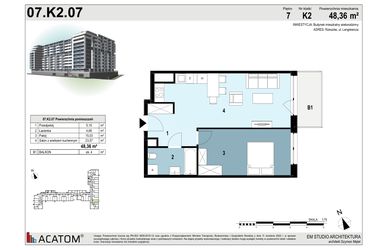 Rzut - Mieszkanie na sprzedaż 2 pokoje o powierzchni 48,36 m² - numer 07.K2.07 w Langiewicza 37