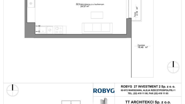 Rzut - Mieszkanie na sprzedaż 2 pokoje o powierzchni 43,57 m² - numer SU3/B/0/3 w Sady Ursynów III