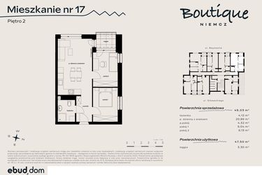 Rzut - Mieszkanie na sprzedaż 3 pokoje o powierzchni 47,5 m² - numer 17 w Boutique NIEMCZ