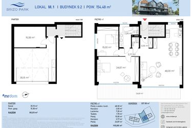 Rzut - Mieszkanie na sprzedaż 3 pokoje o powierzchni 154,48 m² - numer 9.2.1 w Brizo Park