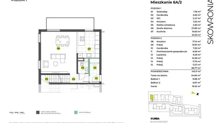 Rzut - Mieszkanie na sprzedaż 5 pokoi o powierzchni 143,11 m² - numer 6AL/2 w Skowronia