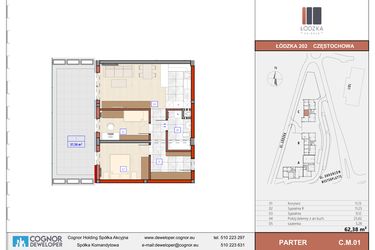 Rzut - Mieszkanie na sprzedaż 3 pokoje o powierzchni 62,46 m² - numer C.M.01 w Łódzka Osiedle