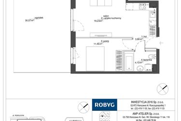 Rzut - Mieszkanie na sprzedaż 2 pokoje o powierzchni 38,72 m² - numer RM/2A/F/0/7 w Rytm Mokotowa - etap 2A