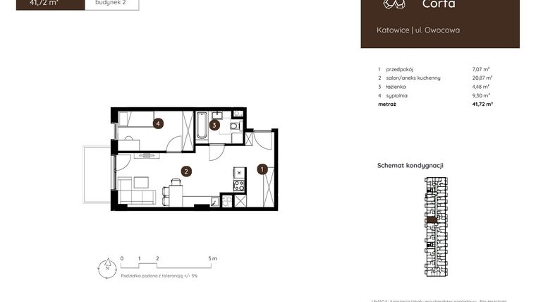 Rzut - Mieszkanie na sprzedaż 2 pokoje o powierzchni 41,72 m² - numer 2.A.1.08 w Murapol Corfa