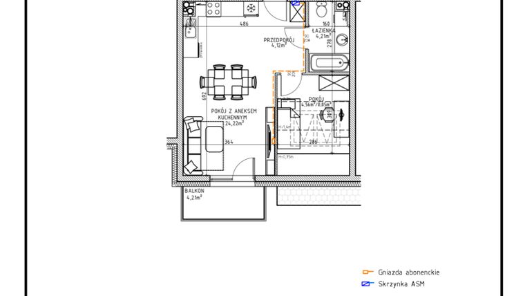 Rzut - Mieszkanie na sprzedaż 2 pokoje o powierzchni 37,11 m² - numer 54 w Osiedle OdNowa K5