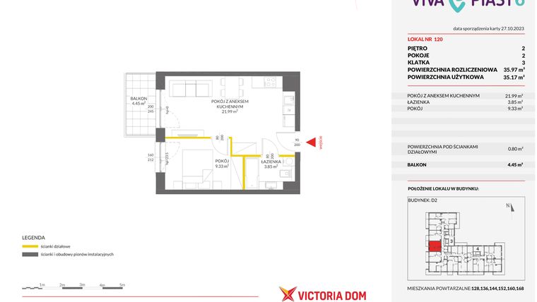 Rzut - Mieszkanie na sprzedaż 2 pokoje o powierzchni 35,97 m² - numer 120 w Viva Piast 6