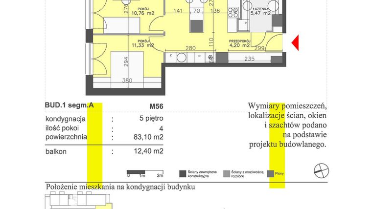 Rzut - Mieszkanie na sprzedaż 4 pokoje o powierzchni 83,1 m² - numer M56 w Apartamenty Dwa Światy etap II