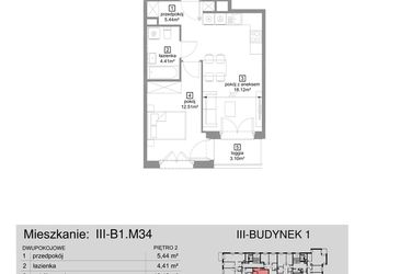 Rzut - Mieszkanie na sprzedaż 2 pokoje o powierzchni 40,48 m² - numer III-B1.M34 w Strefa Cegielnia 3