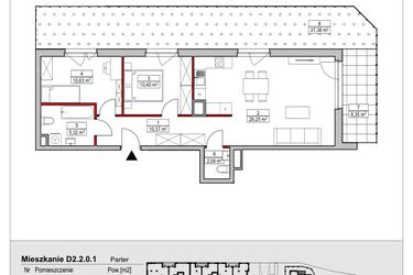 Rzut - Mieszkanie na sprzedaż 3 pokoje o powierzchni 68,05 m² - numer D2.2.0.1 w Nowy Targówek VI