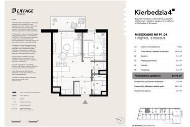 Rzut - Mieszkanie na sprzedaż 2 pokoje o powierzchni 42,9 m² - numer P1.04 w Kierbedzia 4