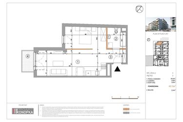 Rzut - Mieszkanie na sprzedaż 1 pokój o powierzchni 45,13 m² - numer A3/4 w 5th Avenue Apartments