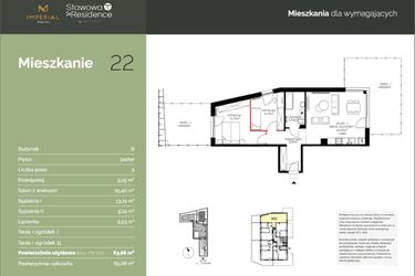Rzut - Mieszkanie na sprzedaż 3 pokoje o powierzchni 63,66 m² - numer B22 w Stawowa Residence - etap V