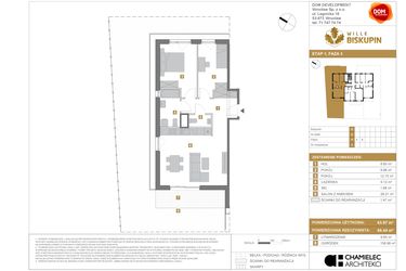 Rzut - Mieszkanie na sprzedaż 3 pokoje o powierzchni 63,97 m² - numer O3 w Wille Biskupin III