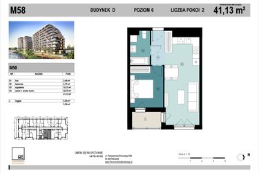 Rzut - Mieszkanie na sprzedaż 2 pokoje o powierzchni 41,04 m² - numer D58 w Panorama Kwiatkowskiego