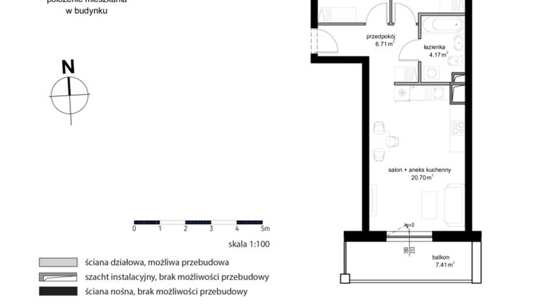 Rzut - Mieszkanie na sprzedaż 3 pokoje o powierzchni 49,52 m² - numer M 56 w Kwietny Ogród