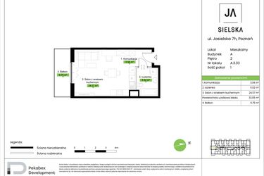 Rzut - Mieszkanie na sprzedaż 1 pokój o powierzchni 33,65 m² - numer A.3.33 w JA_SIELSKA V