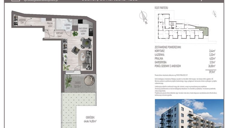Rzut - Mieszkanie na sprzedaż 1 pokój o powierzchni 39,11 m² - numer M.C.09 w Cichy Zakątek