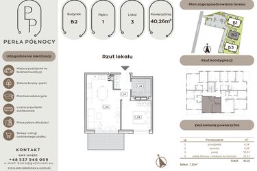Rzut - Mieszkanie na sprzedaż 2 pokoje o powierzchni 40,26 m² - numer B2.1_3 w Perła Północy etap 2
