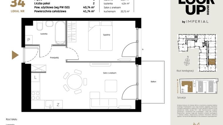 Rzut - Mieszkanie na sprzedaż 2 pokoje o powierzchni 40,74 m² - numer A34 w Look Up House
