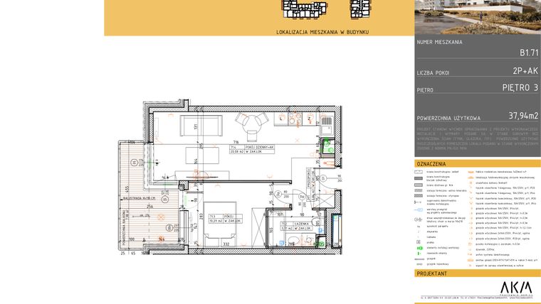 Rzut - Mieszkanie na sprzedaż 2 pokoje o powierzchni 37,94 m² - numer B1.71 w Nova Daliova