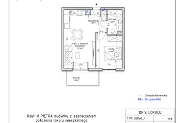 Rzut - Mieszkanie na sprzedaż 2 pokoje o powierzchni 41,88 m² - numer 40 w Harmonia bud. M3