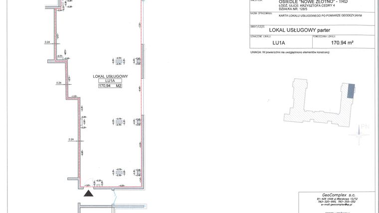 Rzut - Lokal użytkowy na sprzedaż 1 pokój o powierzchni 170,94 m² - numer LU1A w Osiedle Nowe Złotno Etap IV