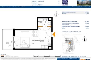 Rzut - Mieszkanie na sprzedaż 1 pokój o powierzchni 27,69 m² - numer 5.01 w The Blue
