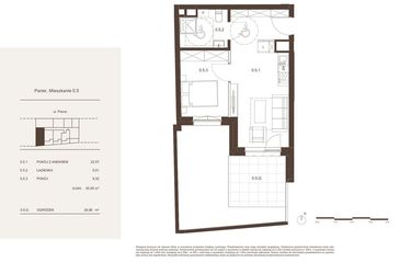Rzut - Mieszkanie na sprzedaż 2 pokoje o powierzchni 36,9 m² - numer 0.5 w Piwna 21