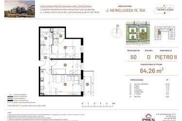 Rzut - Mieszkanie na sprzedaż 3 pokoje o powierzchni 64,26 m² - numer JAR-IV-D-LM-M50 w Osiedle JAR Heweliusza etap IV
