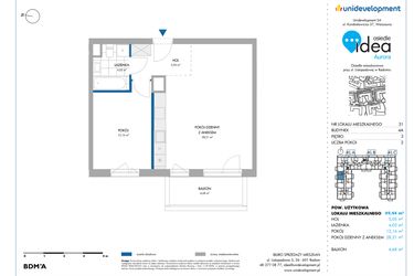 Rzut - Mieszkanie na sprzedaż 2 pokoje o powierzchni 49,62 m² - numer 4A/31 w Osiedle Idea Aurora