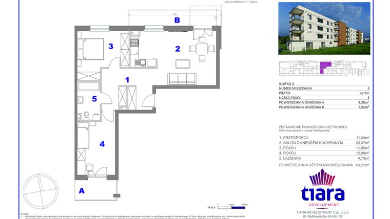Rzut - Mieszkanie na sprzedaż 3 pokoje o powierzchni 63,21 m² - numer 3 w Osiedle Janowiecka
