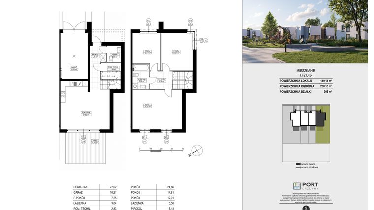 Rzut - Dom na sprzedaż 4 pokoje o powierzchni 119,11 m² - numer I.F2.D.54 w Port Drzewny