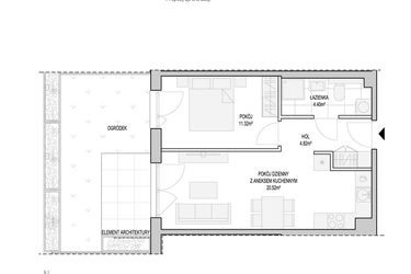 Rzut - Mieszkanie na sprzedaż 2 pokoje o powierzchni 42,64 m² - numer WO/T/13/11 w Wiszące Ogrody