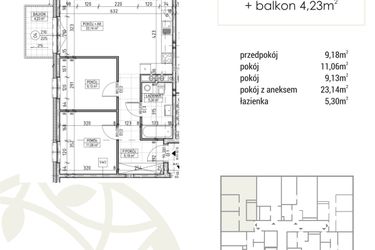 Rzut - Mieszkanie na sprzedaż 3 pokoje o powierzchni 57,81 m² - numer A1.02.16 w Zakątek Flora
