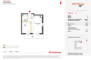 Rzut - Mieszkanie na sprzedaż 2 pokoje o powierzchni 39,09 m² - numer 14 w Metro Art 6