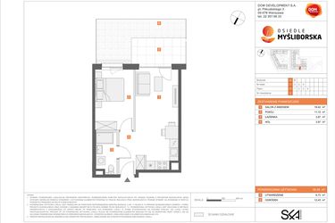 Rzut - Mieszkanie na sprzedaż 2 pokoje o powierzchni 38,48 m² - numer A2 w Osiedle Myśliborska
