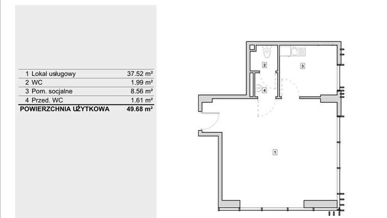 Rzut - Lokal użytkowy na sprzedaż 1 pokój o powierzchni 49,68 m² - numer H3-U-1-4 w Heyki City
