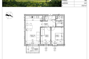 Rzut - Mieszkanie na sprzedaż 3 pokoje o powierzchni 57,67 m² - numer C3.04.54 w Osiedle Panorama Wiślana Etap III - budynek C3